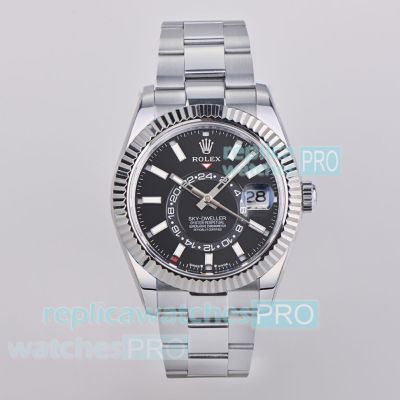 ES Factory Swiss Replica Rolex Sky-Dweller Black Dial World Timer 904L Oyster Watch 